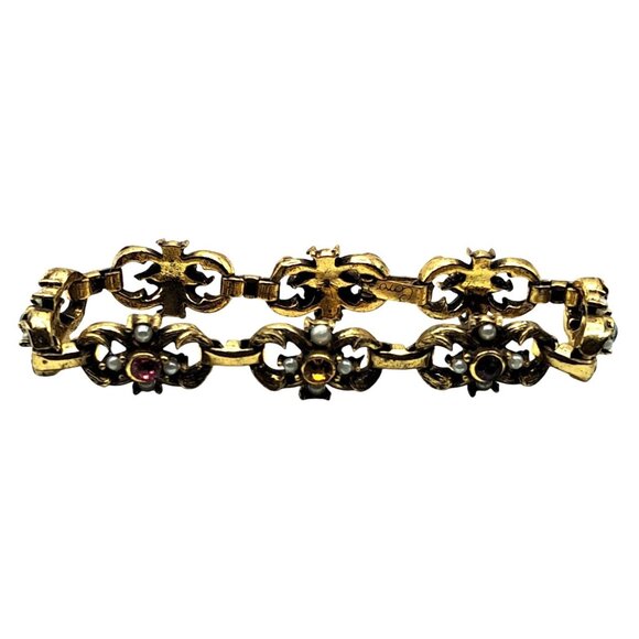 Vintage Coro Rhinestone Bracelet Pink Blue Purple Topaz Yellow Imitation Faux Pe - Picture 9 of 9